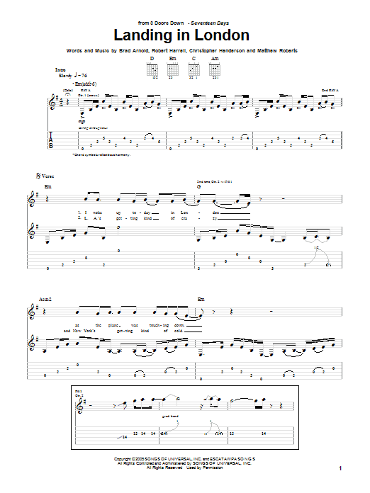 landing in london chords