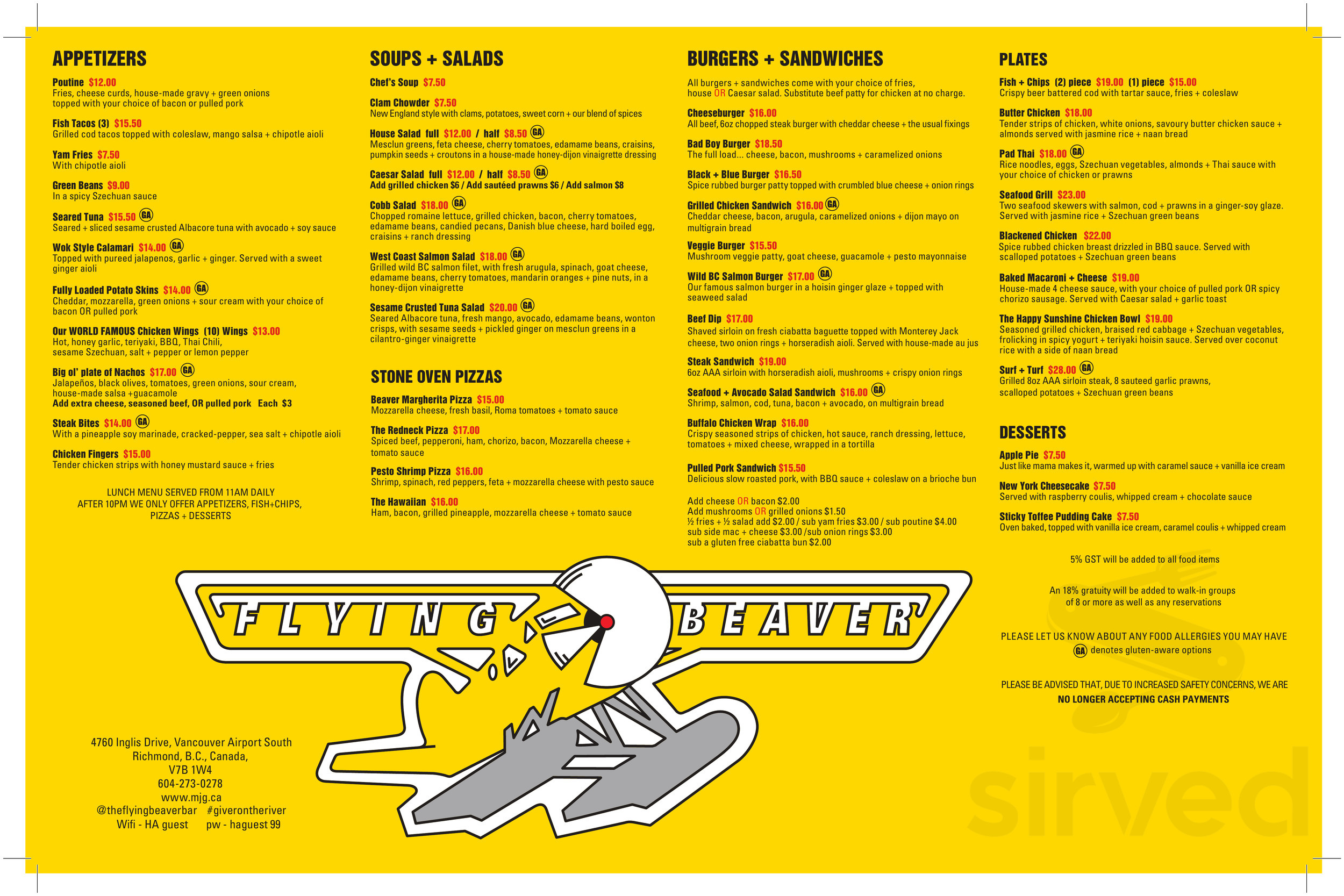 flying beaver restaurant menu
