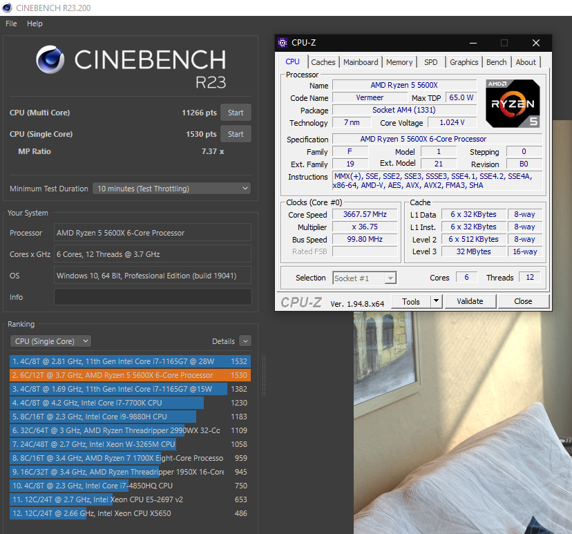 ryzen 5 5600x cinebench r23 score