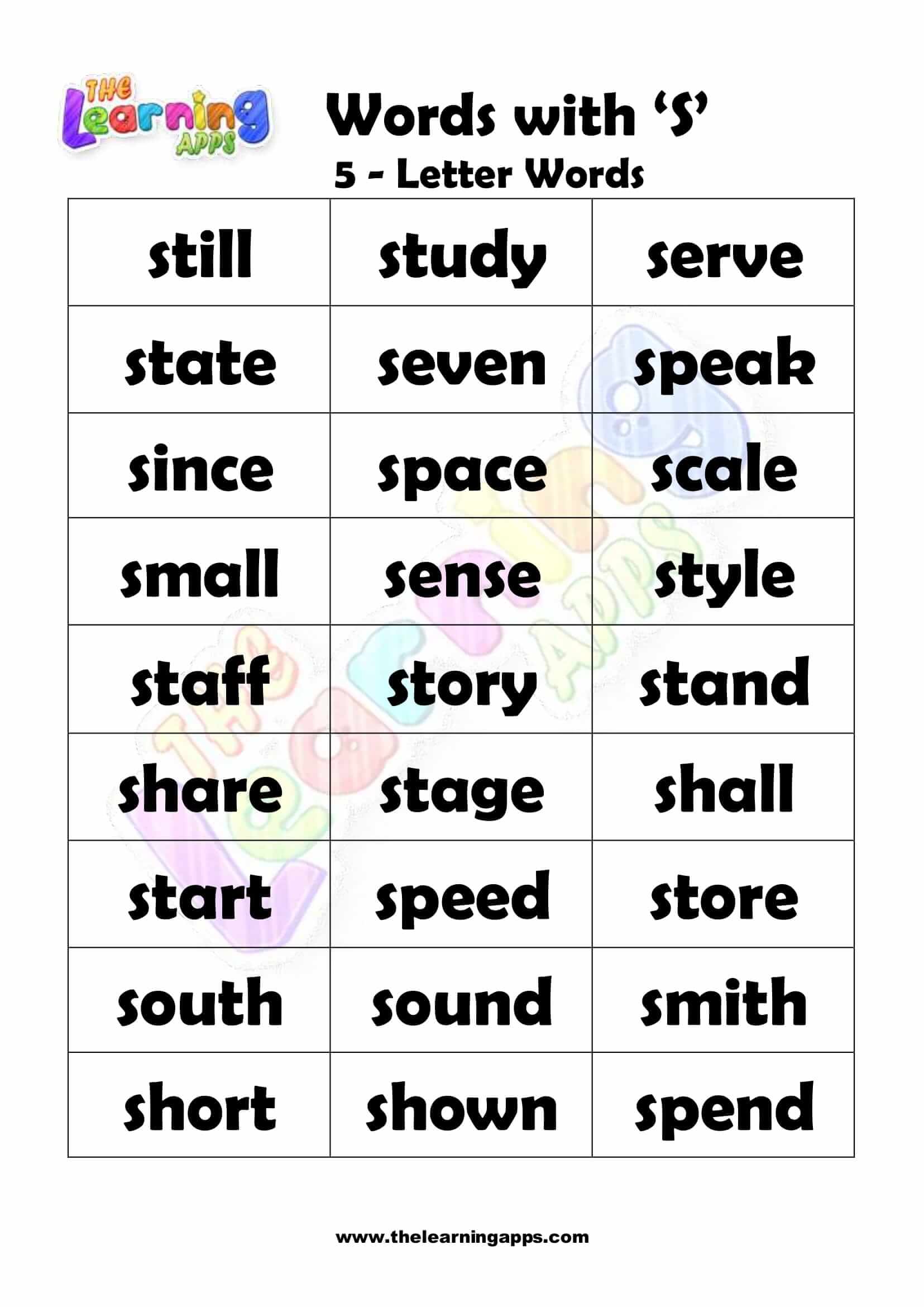 five letter words starting with s