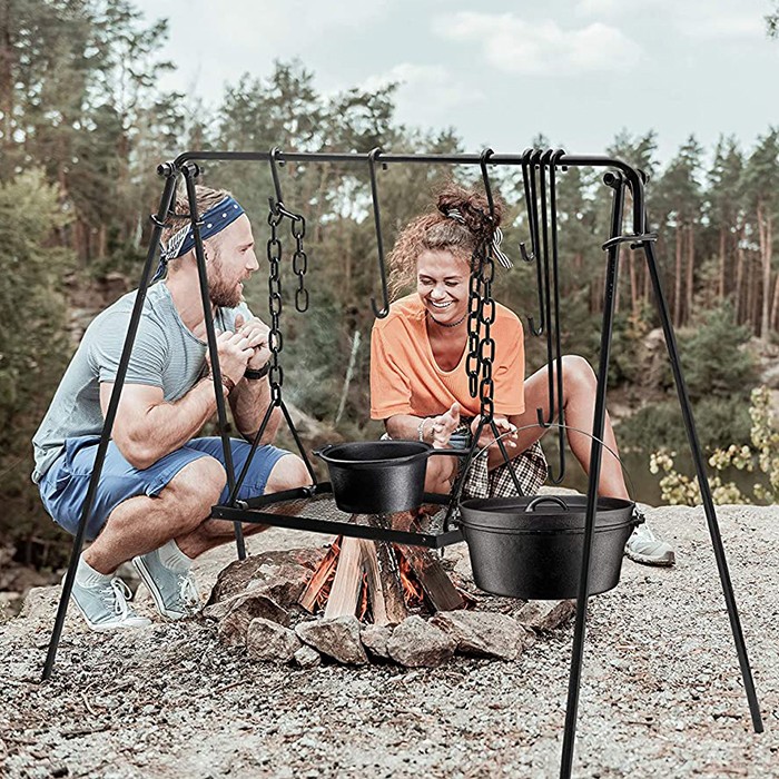 swing away campfire cooking stand