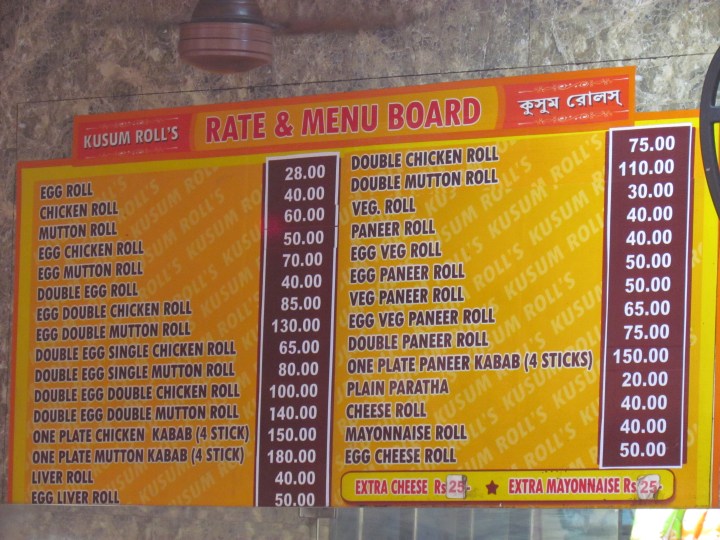 kusum rolls menu