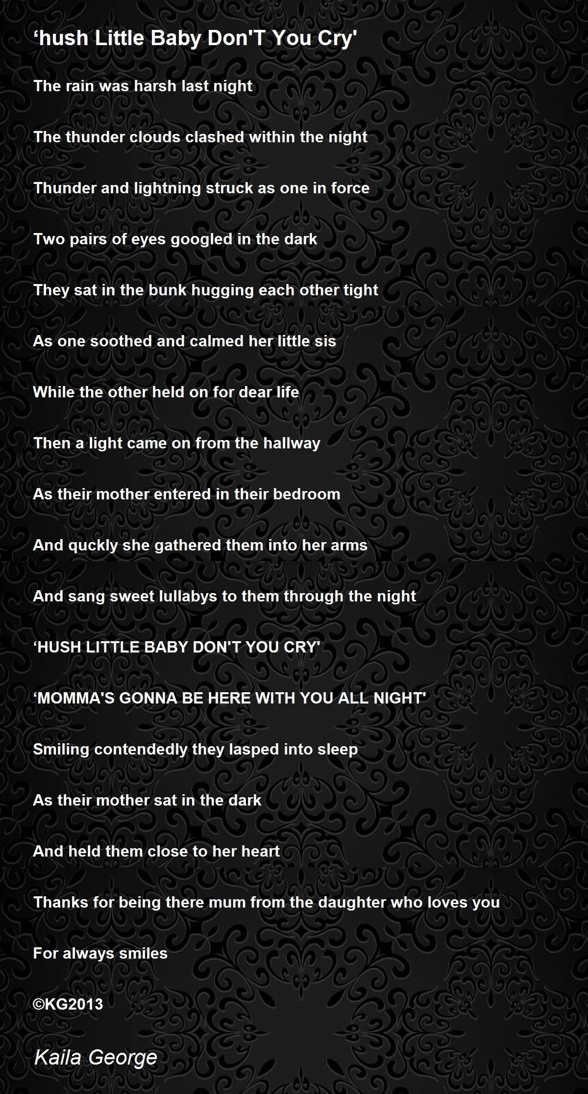 hush little baby dont you cry lyrics