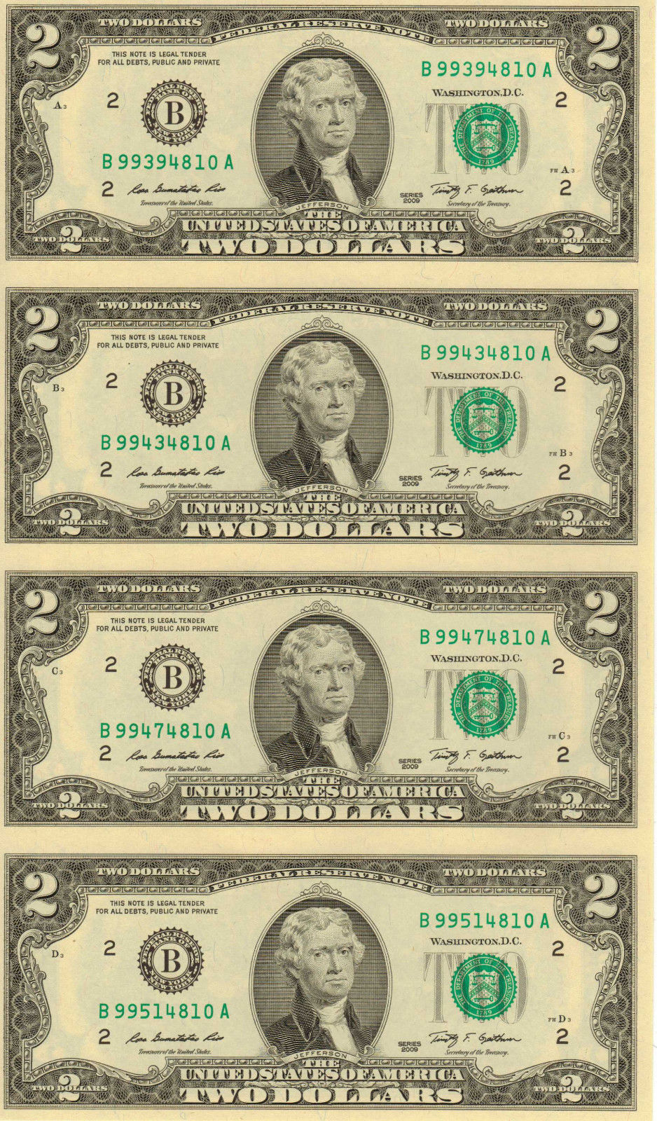 value of uncut 2 dollar bill sheet