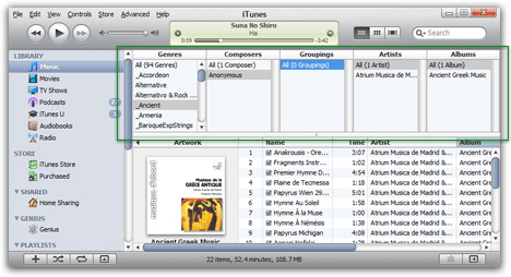 itunes column browser