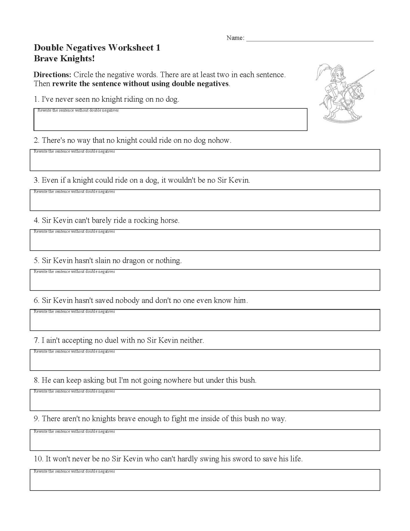 double negatives worksheet 1 answer key