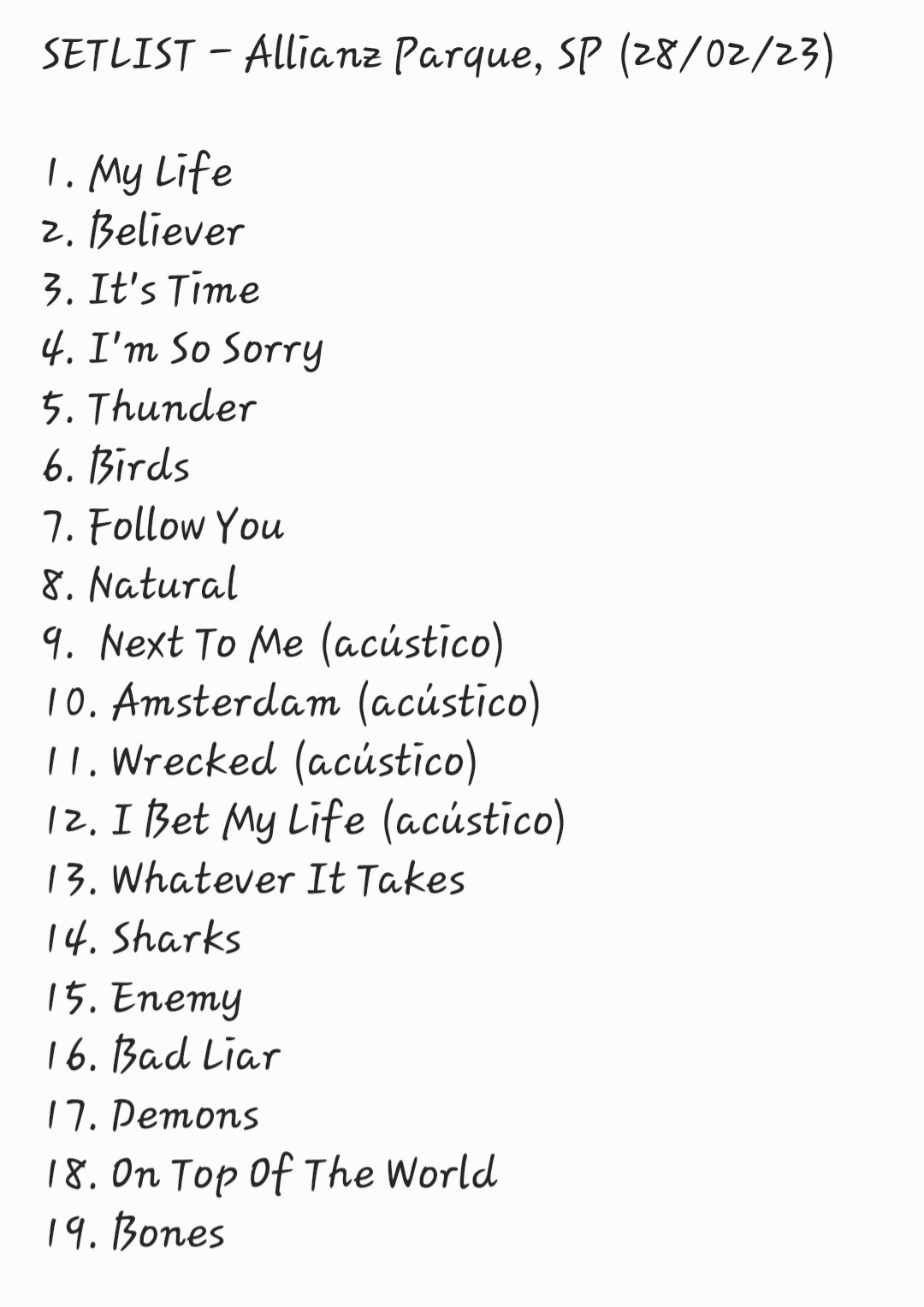 imagine dragons setlist