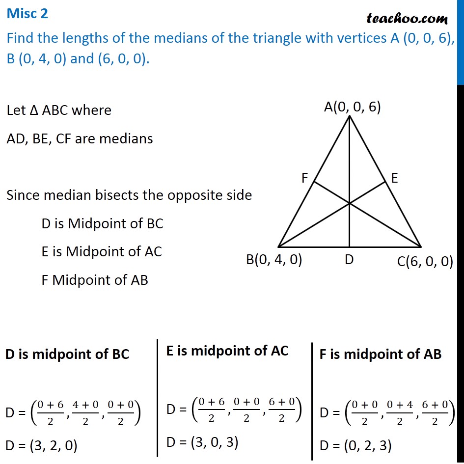 find the length of median of triangle whose vertices are