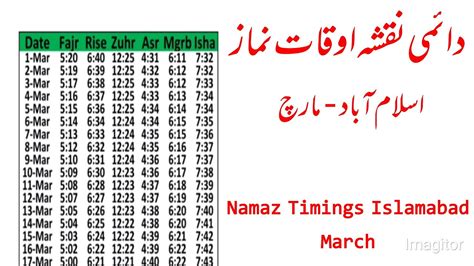namaz timing in islamabad