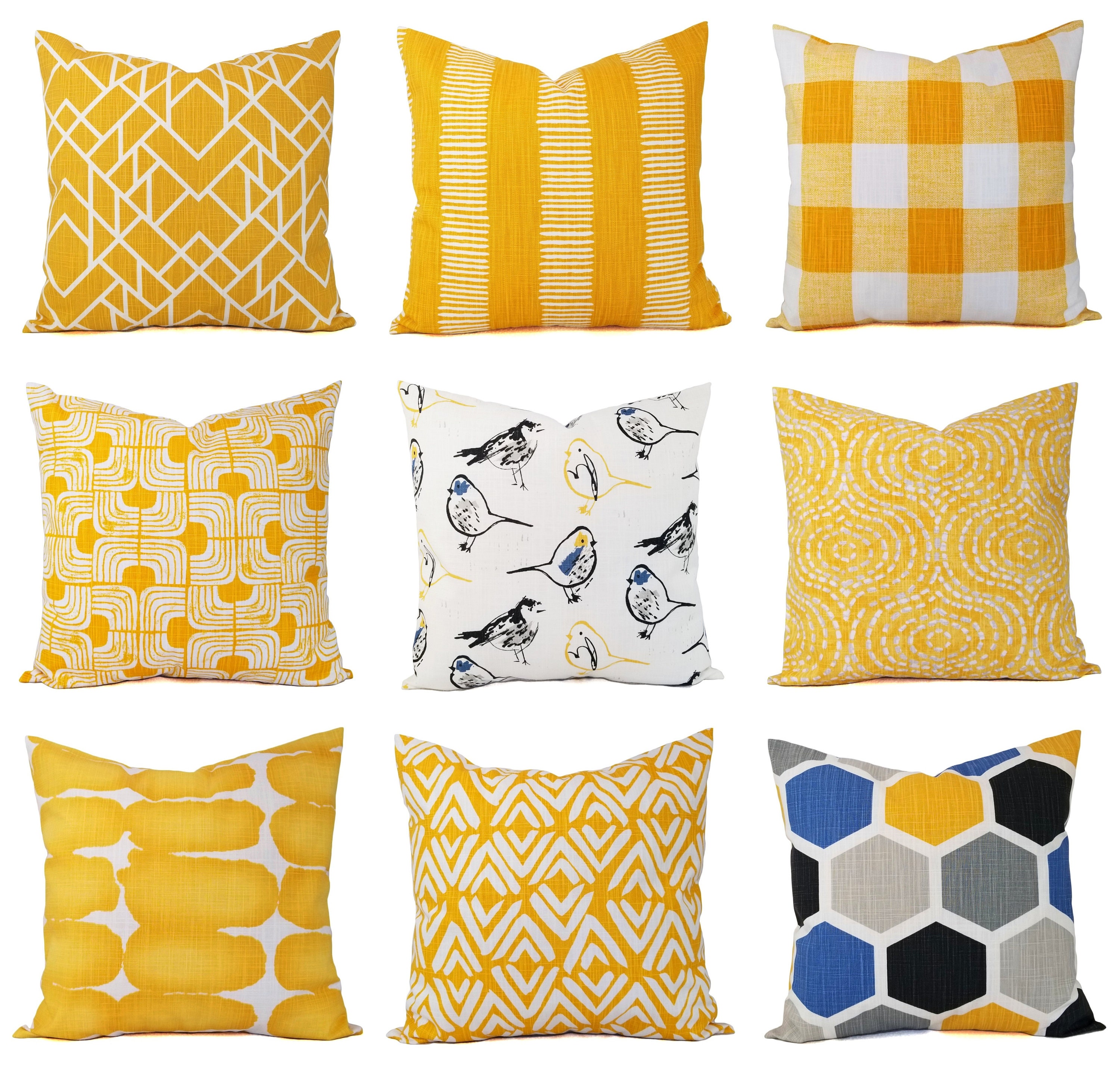 yellow pillows and throws