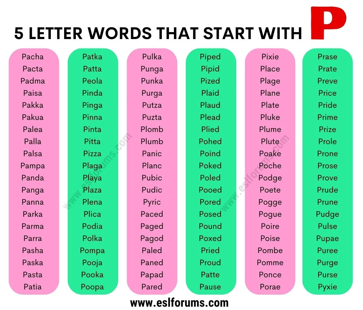 5 letter words that start with pa