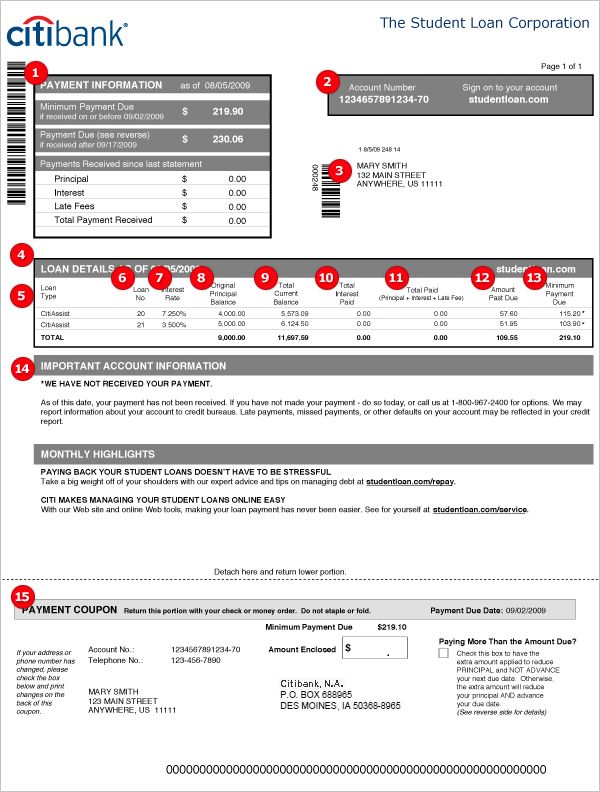 citibank loan statement