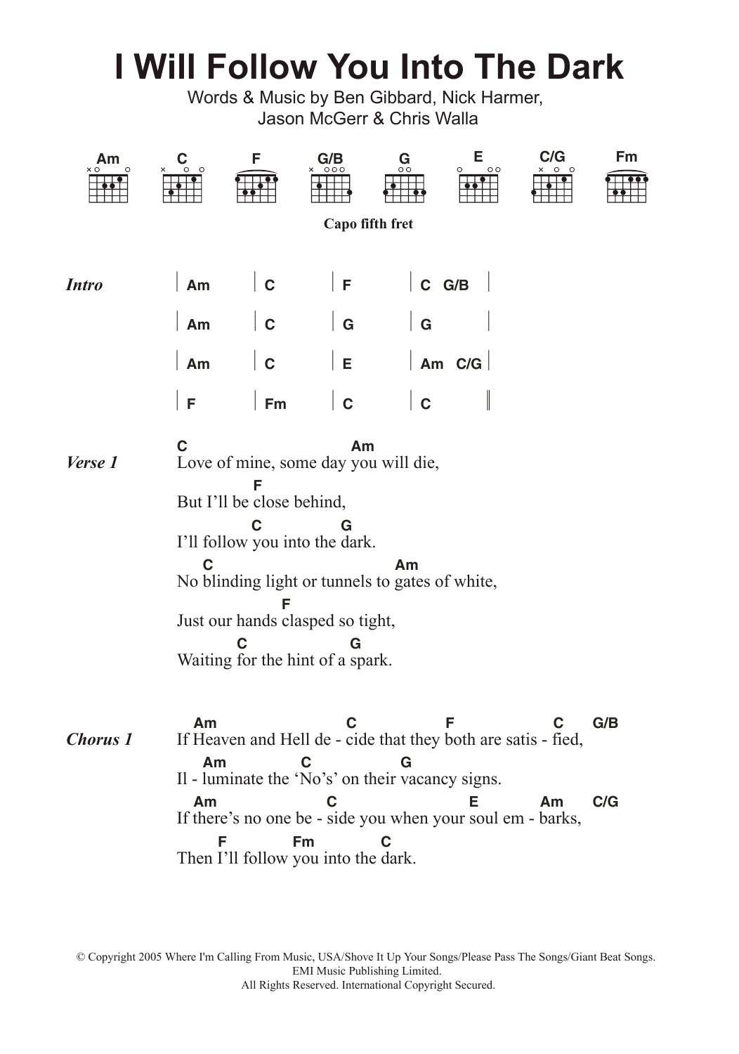 death cab for cutie chords