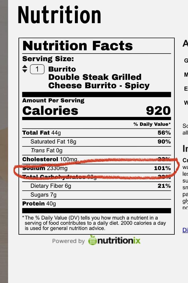 taco bell nutrition facts