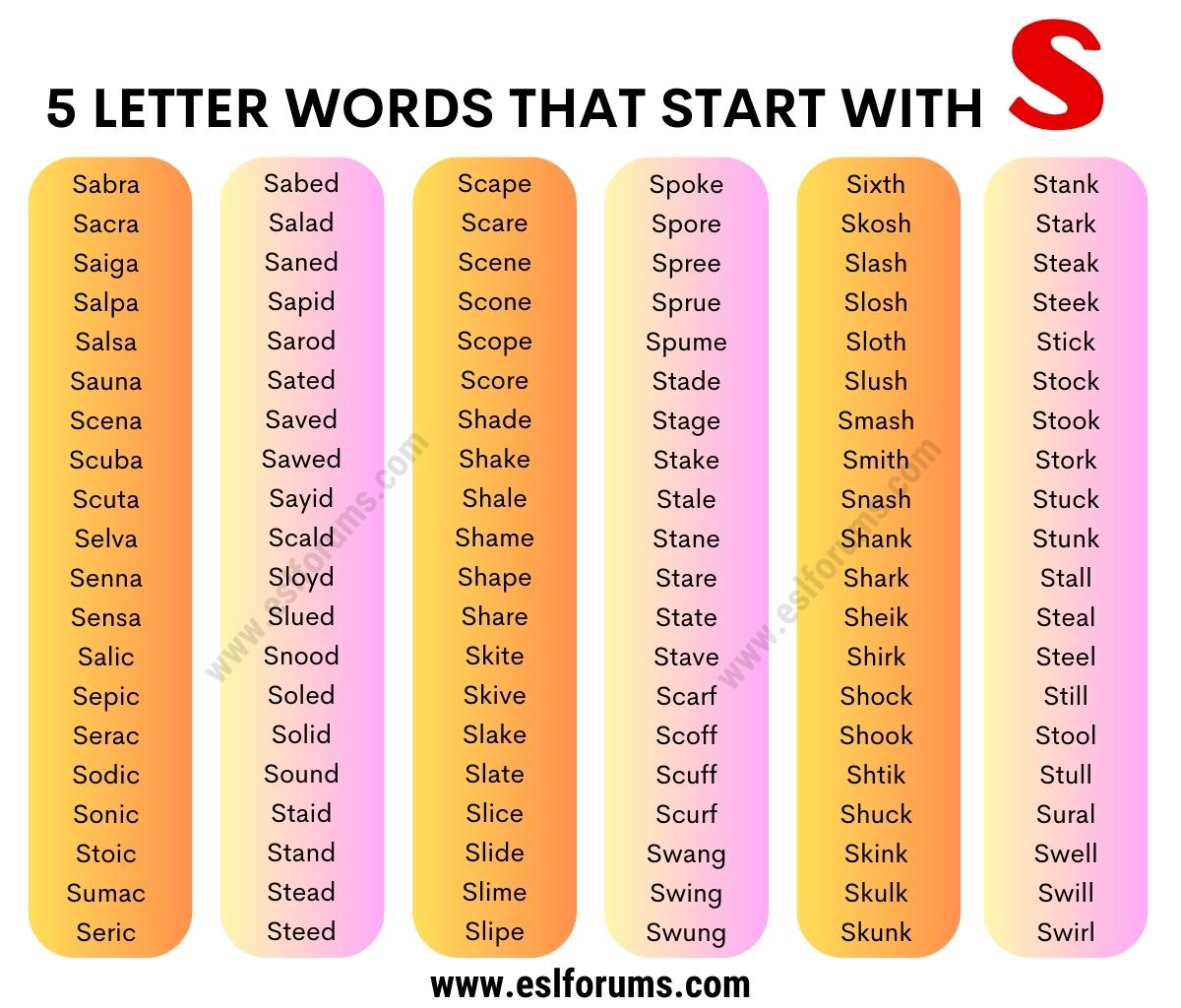 5 letter words starting sha