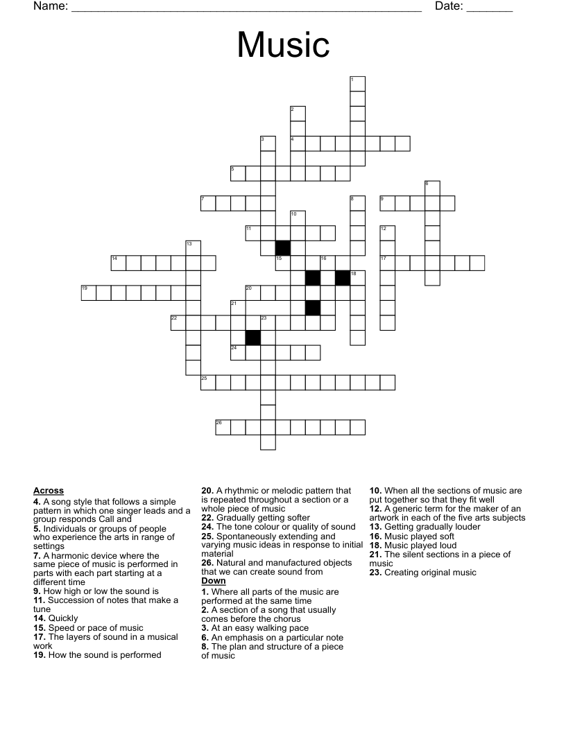 be silent in music crossword