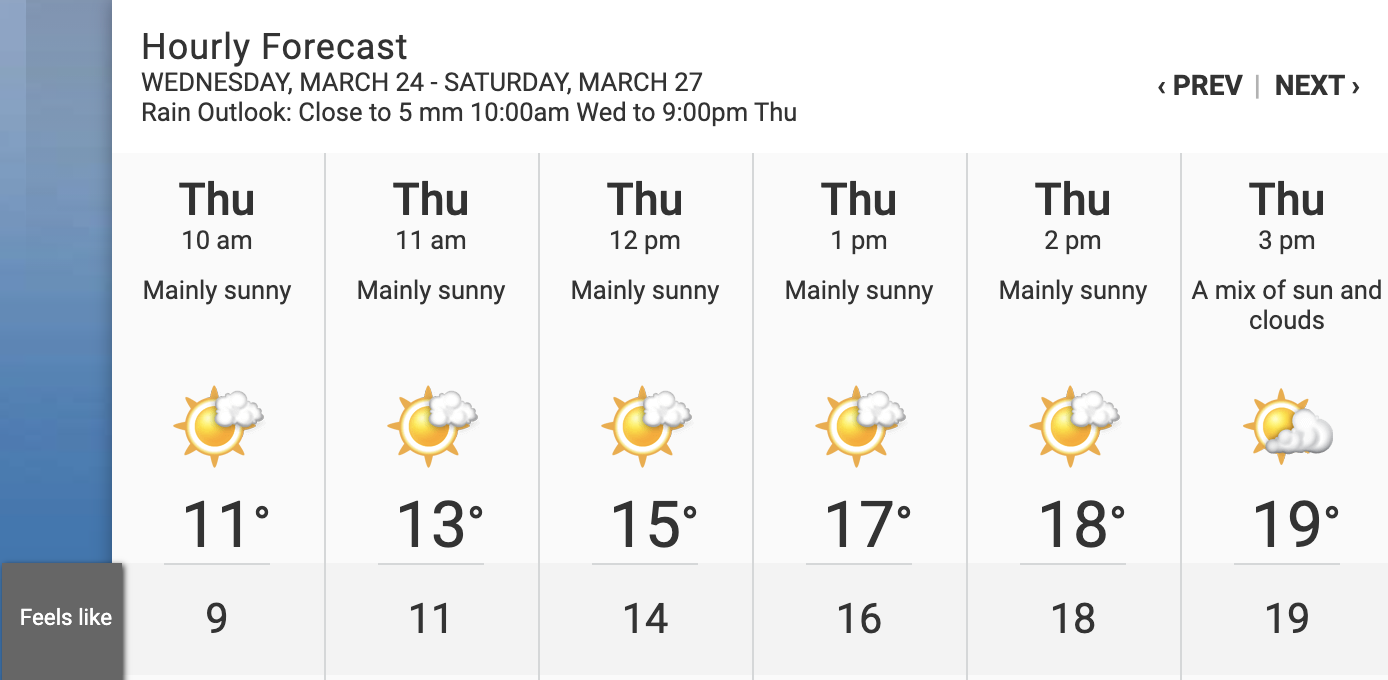 toronto weather forecast hourly