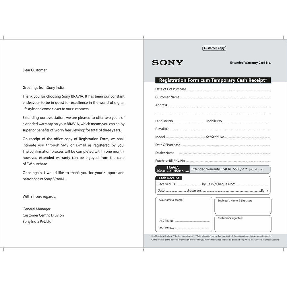 sony tv guarantee