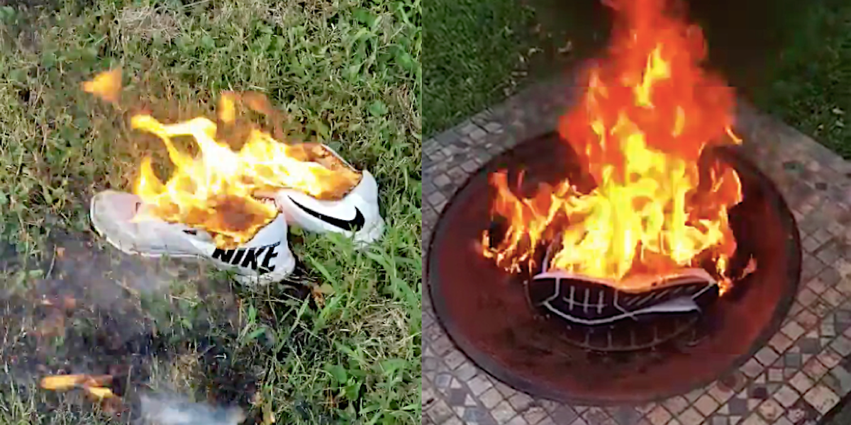 burning nike shoes