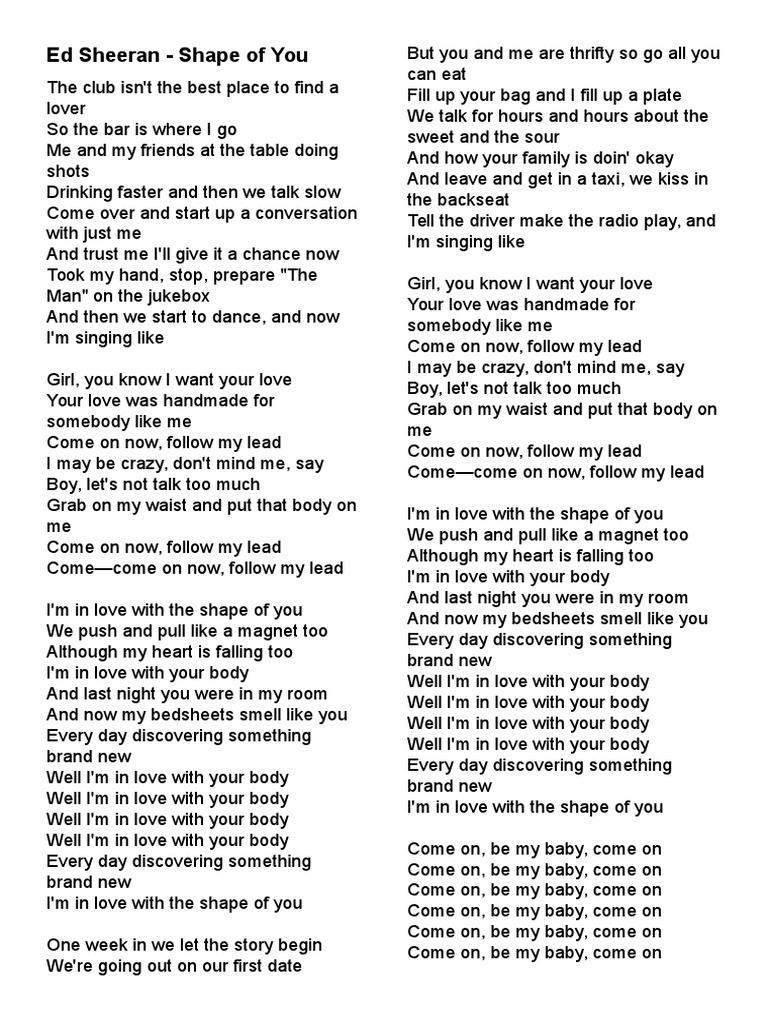 shape of you letra español