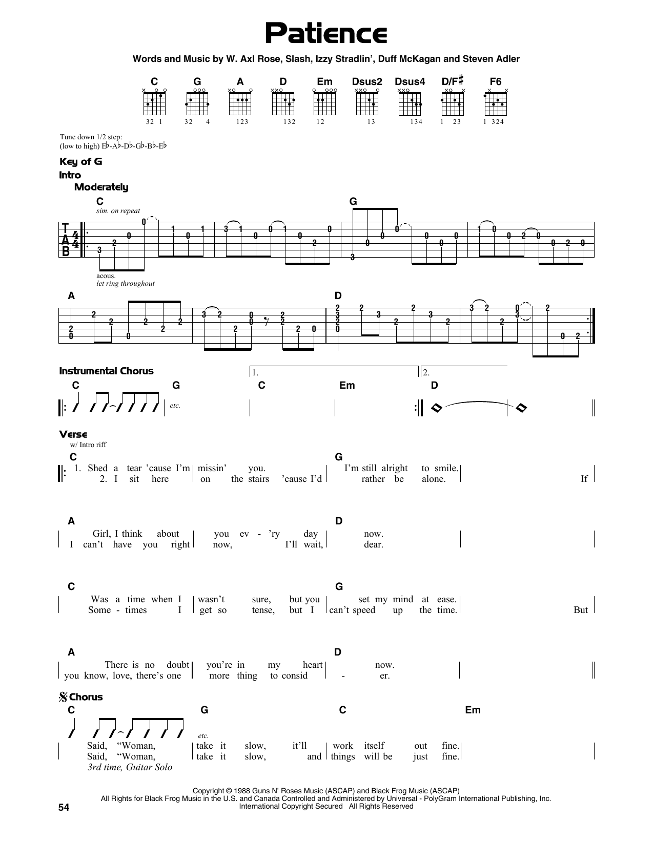 guns n roses patience chords