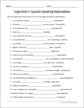 adjectives of nationality in spanish worksheets