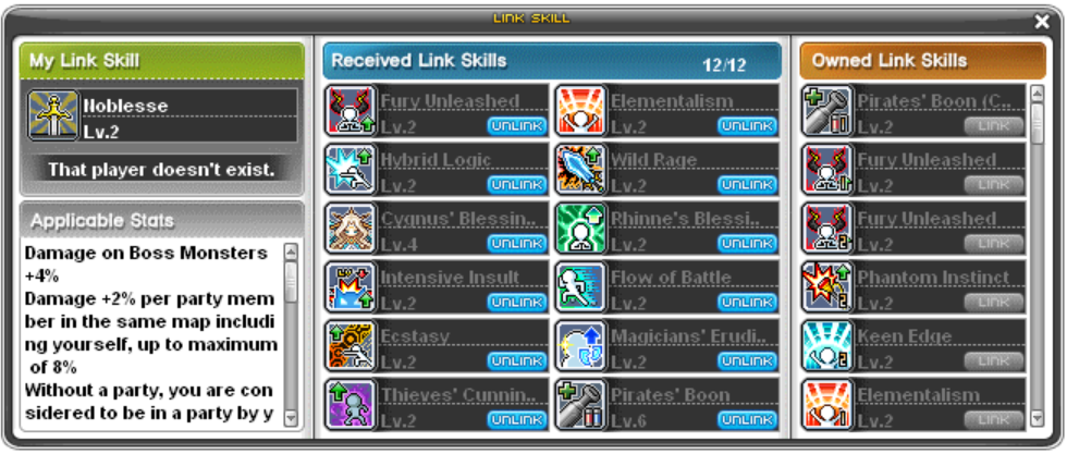 maplestory list of link skills