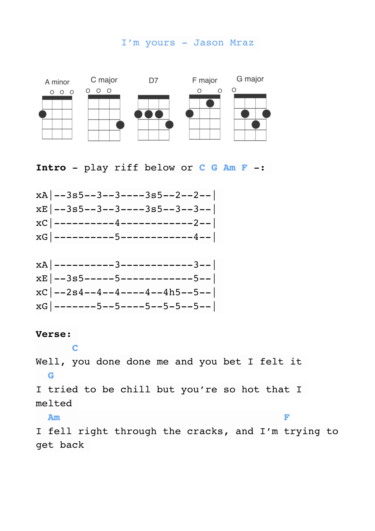 chords for im yours