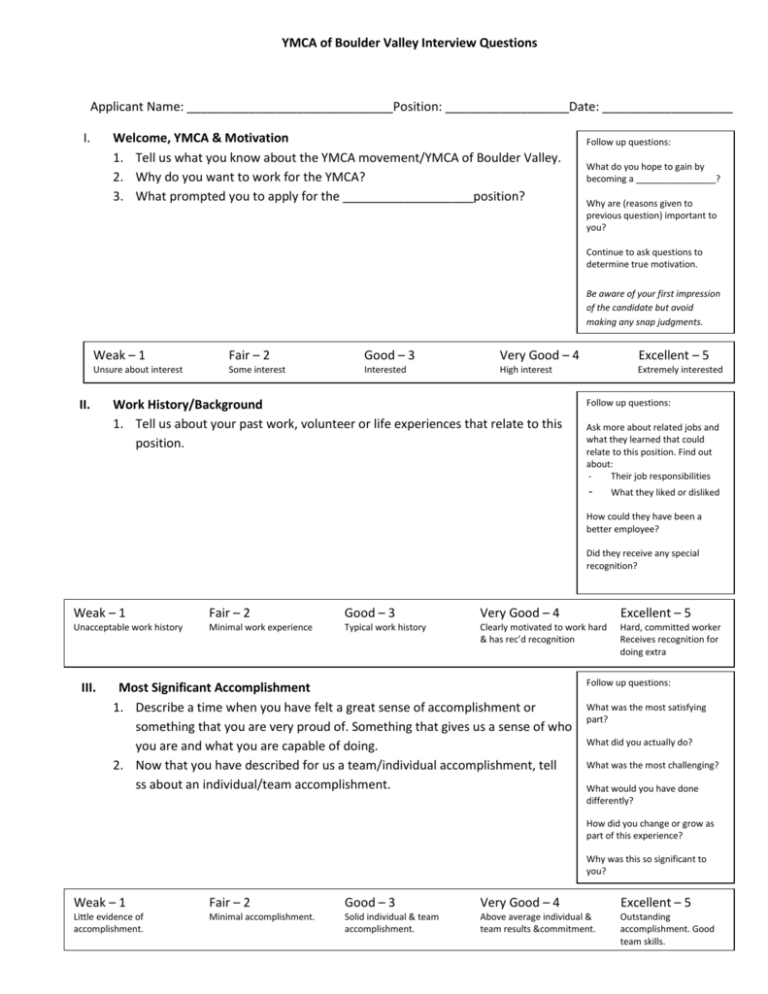 ymca interview questions