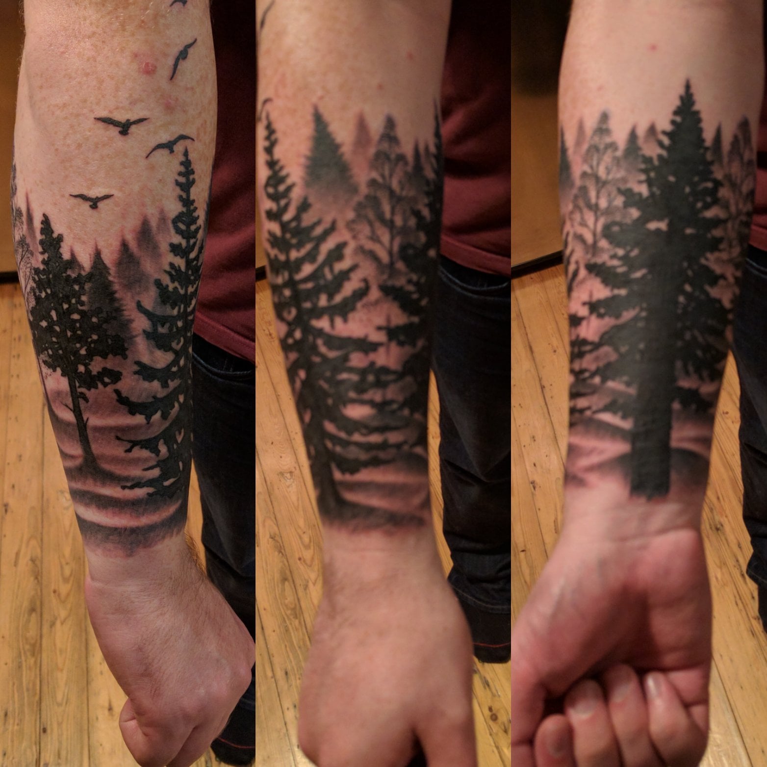 half arm forest tattoo
