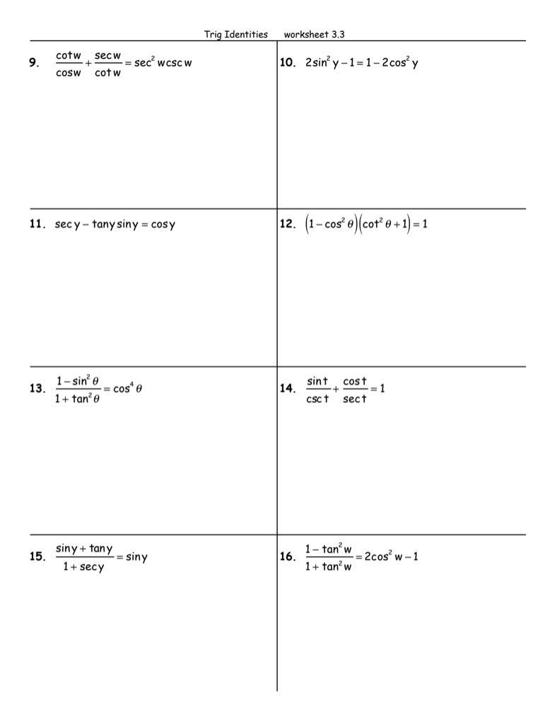 trigonometric identities worksheet answers