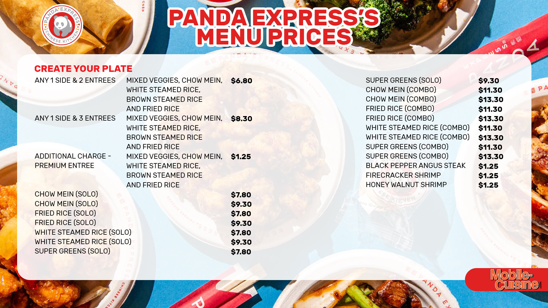 panda express a la carte sizes