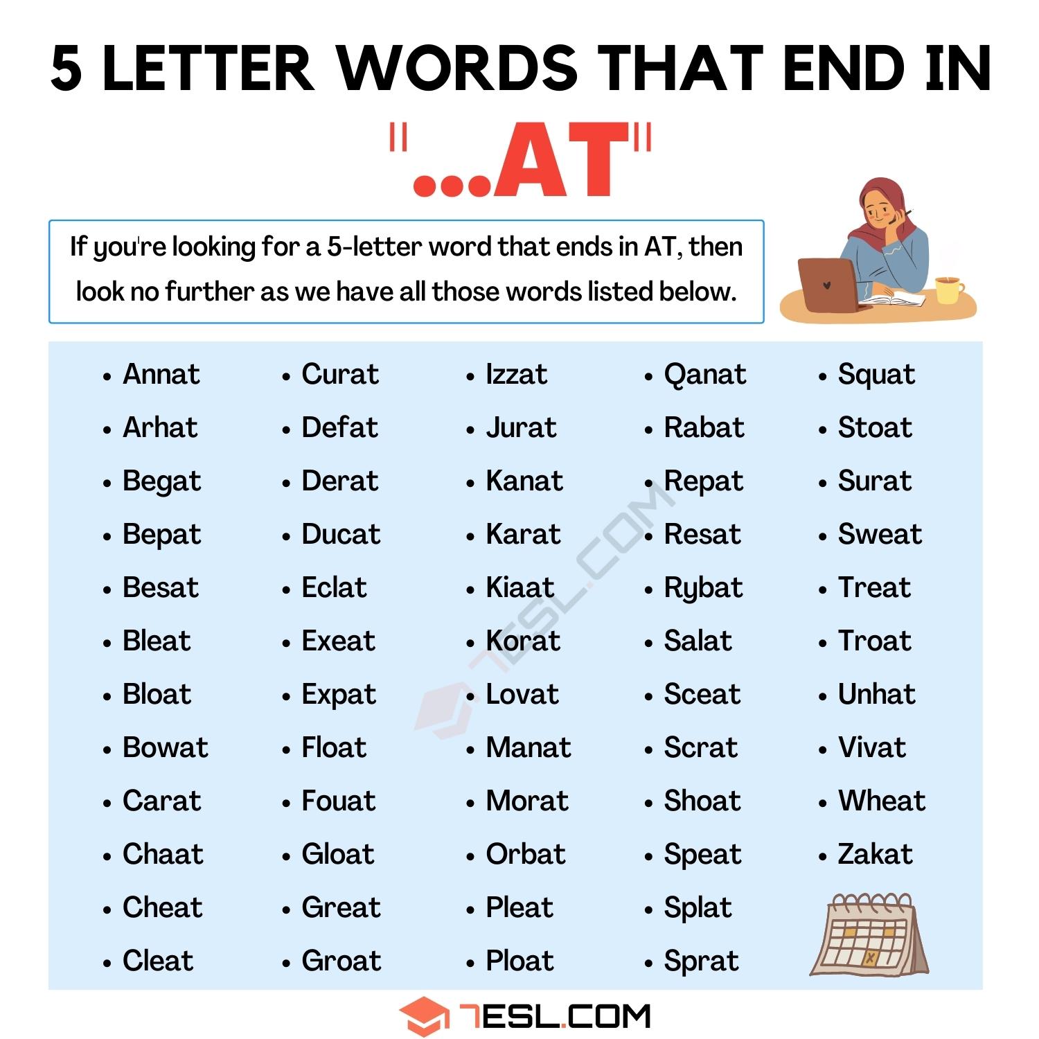 five letter words ending in a t
