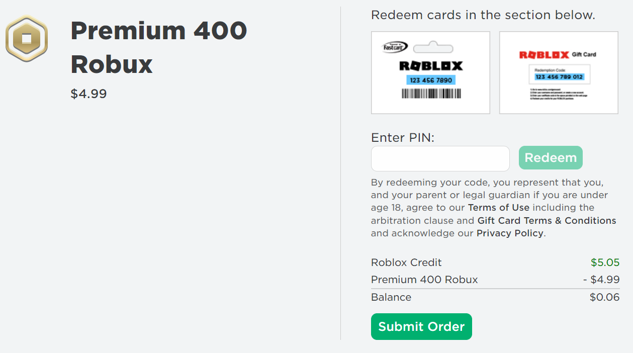 redeeming roblox gift card