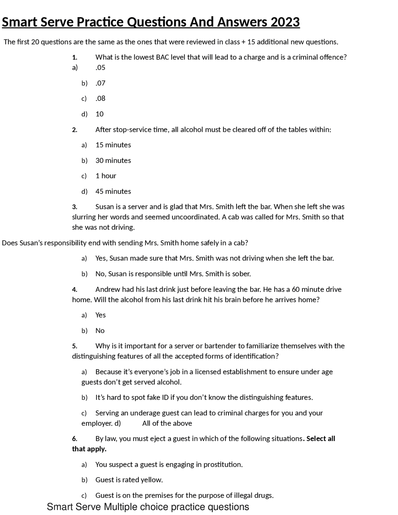 smart serve exam questions