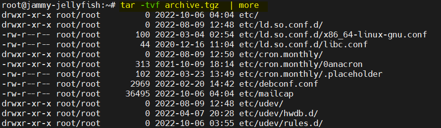 tar file list