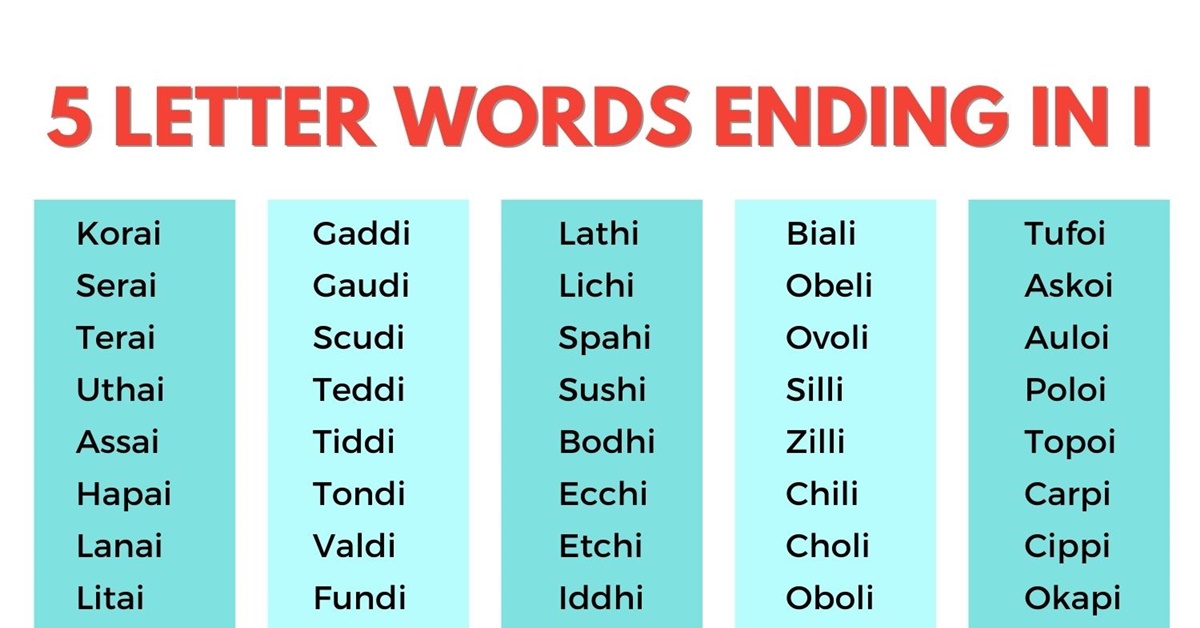 5 letter words that end with i