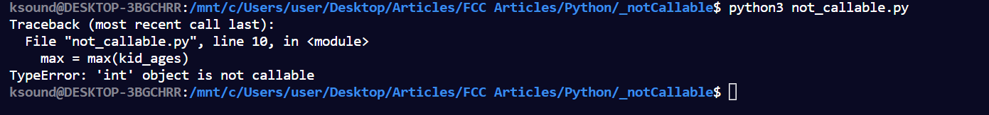 typeerror int object is not callable