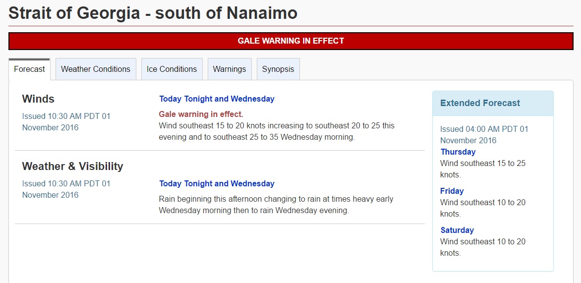 marine weather south of nanaimo