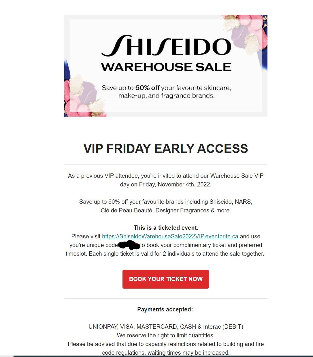 shiseido warehouse sale 2023 toronto