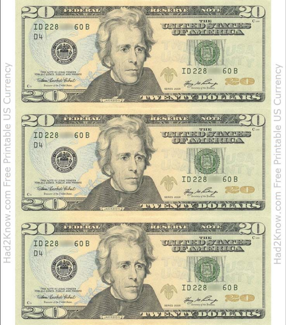 printable 20 dollar bill actual size