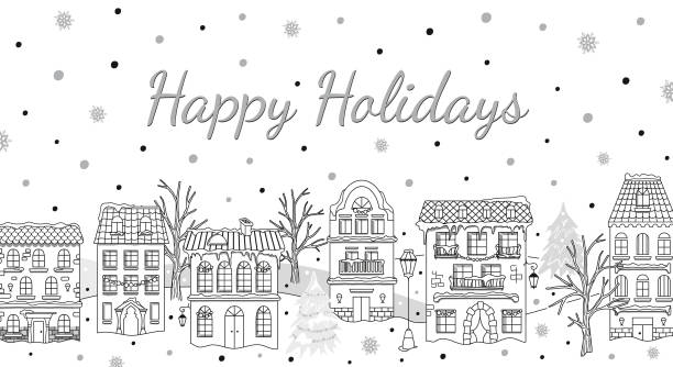 christmas village houses drawing