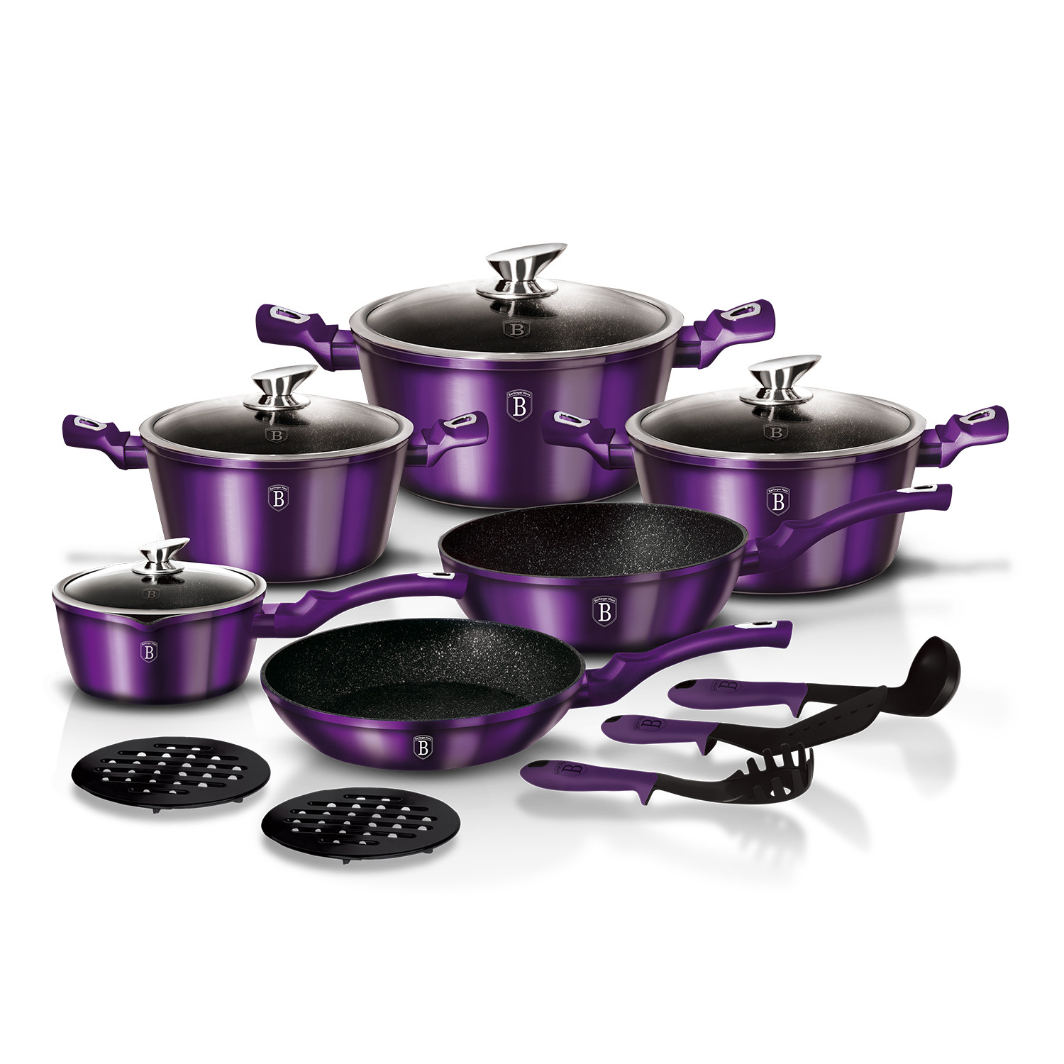 purple pots and pans