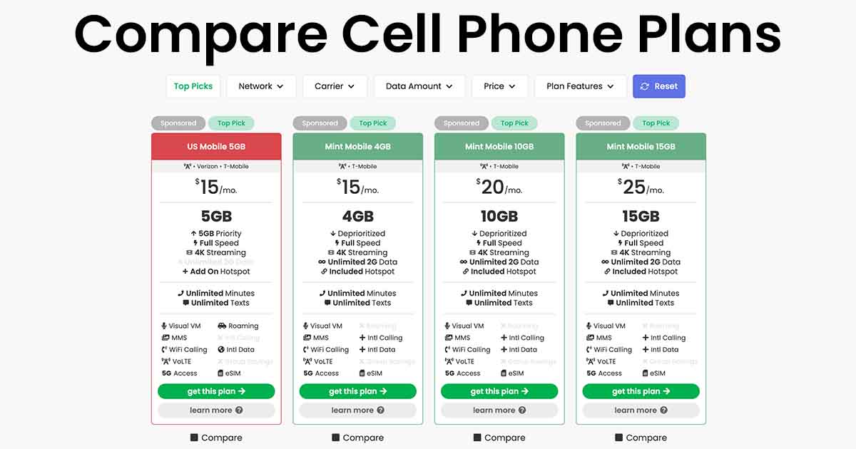 cell phone plans comparison