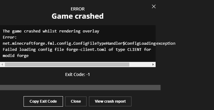 minecraft exit code 1