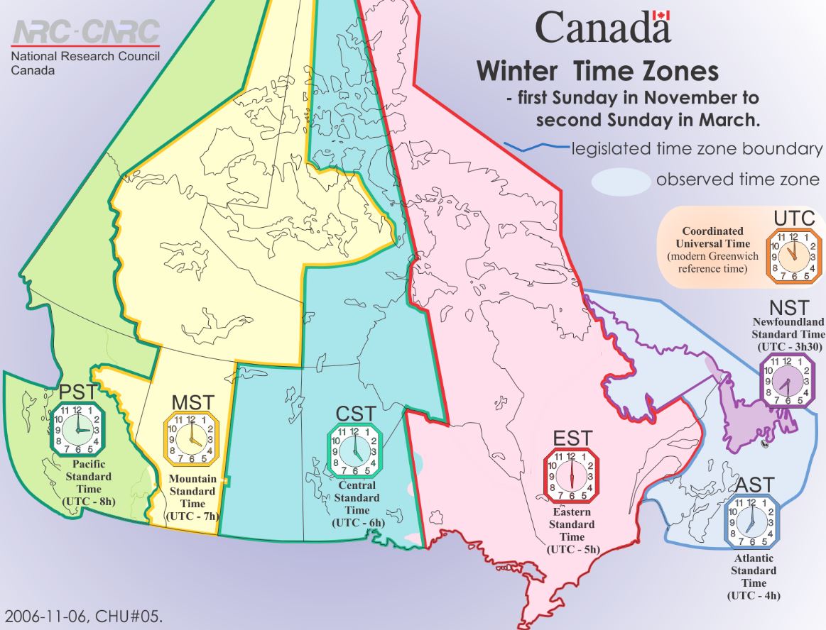 what is the time difference in canada