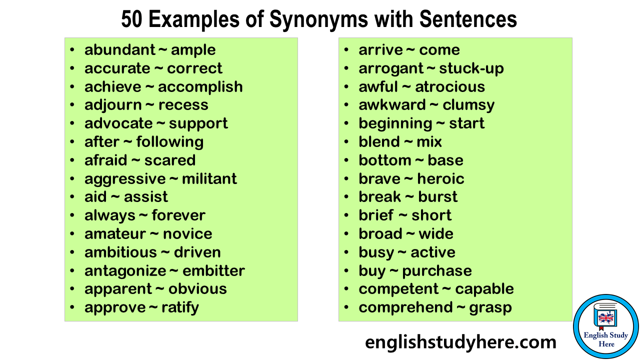 example of synonyms and antonyms in a sentence