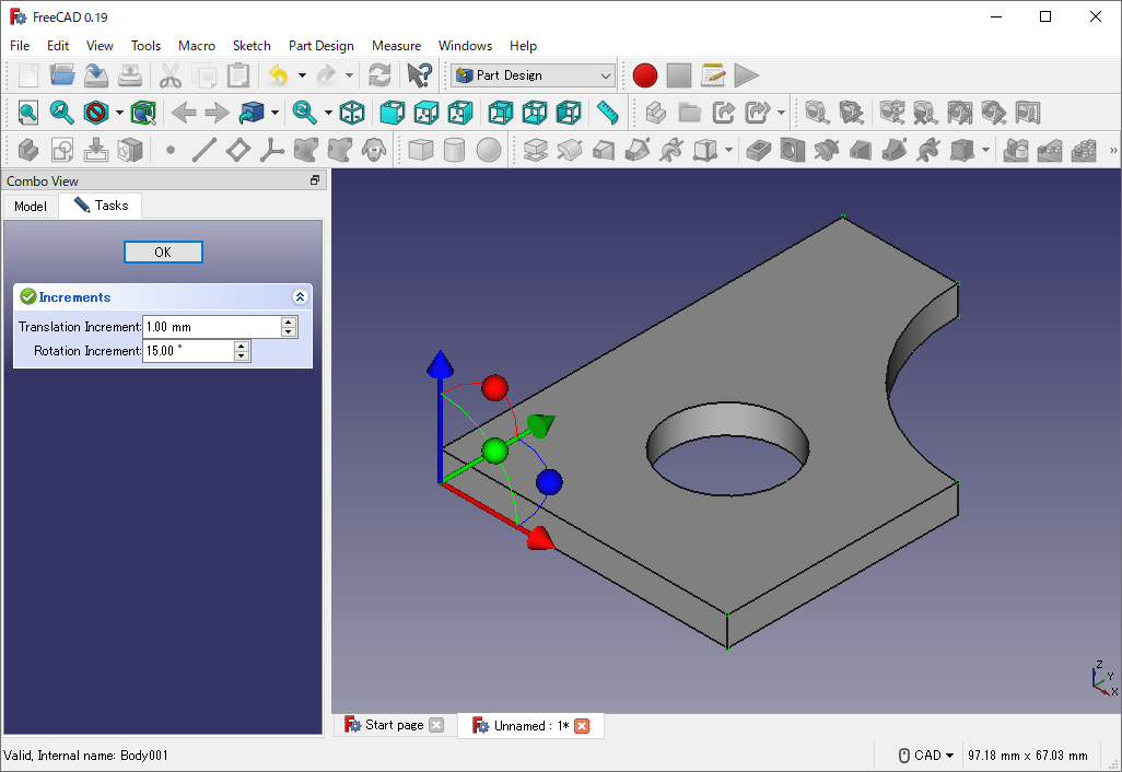 freecad move object with mouse