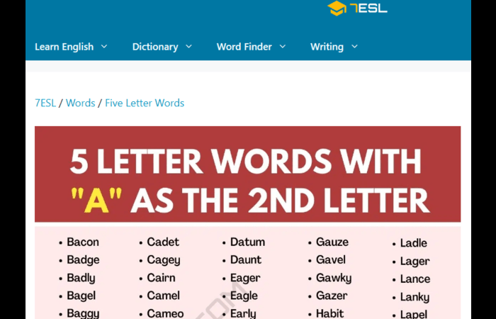 5 letter words with 2nd letter a