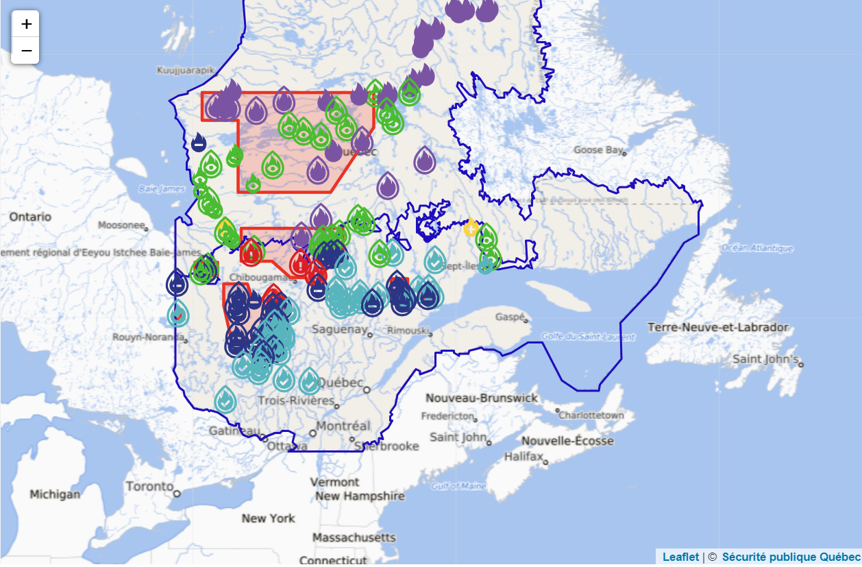 location of fires in quebec